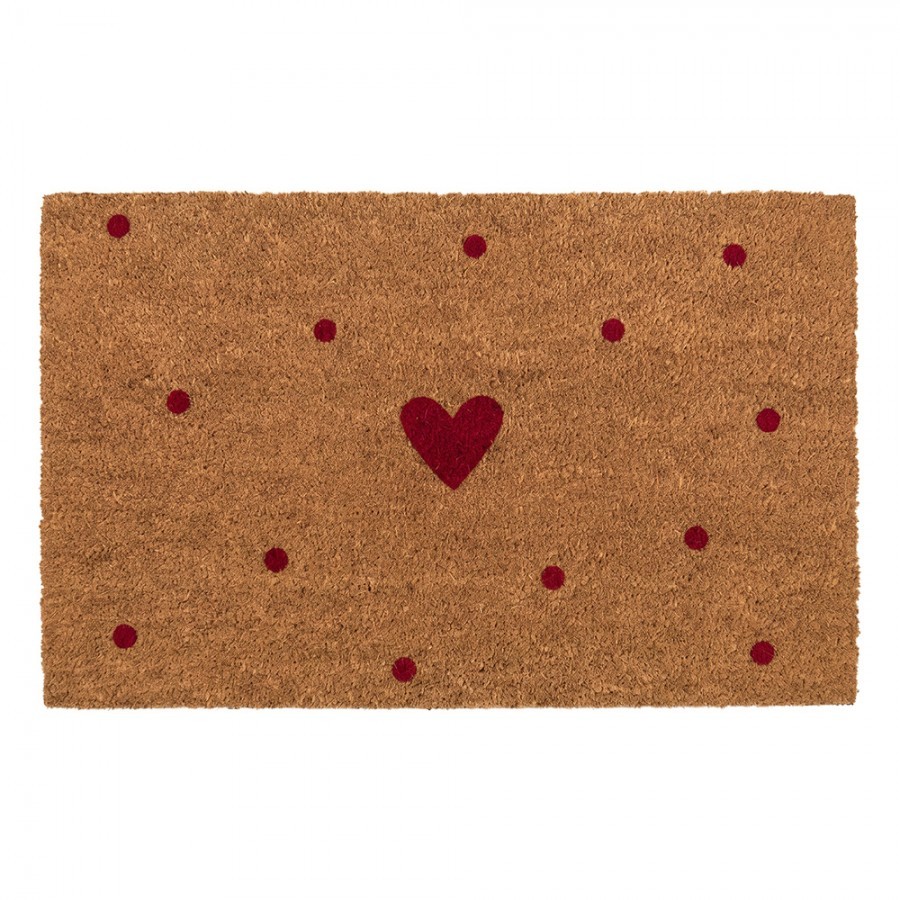 Hnědá kokosová rohožka se srdíčky Heart - 75*45*1 cm