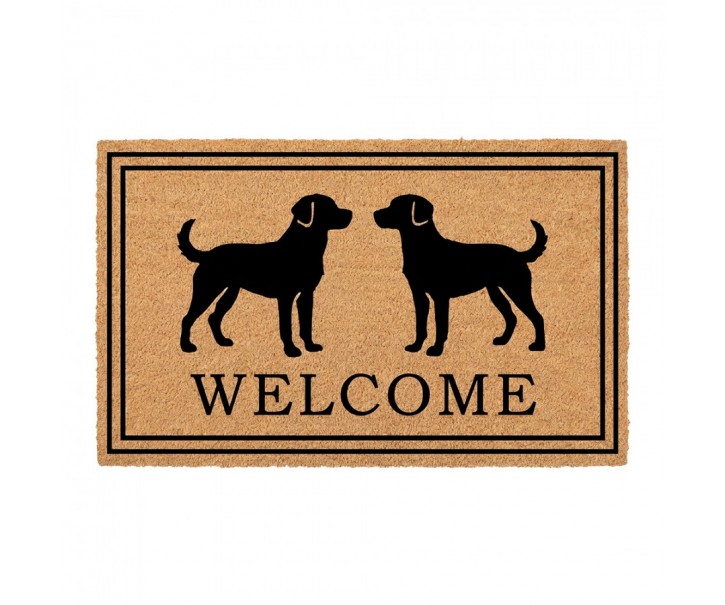Hnědá kokosová rokožka s pejsky Welcome - 75*45*1 cm Clayre & Eef