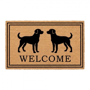 Hnědá kokosová rokožka s pejsky Welcome - 75*45*1 cm