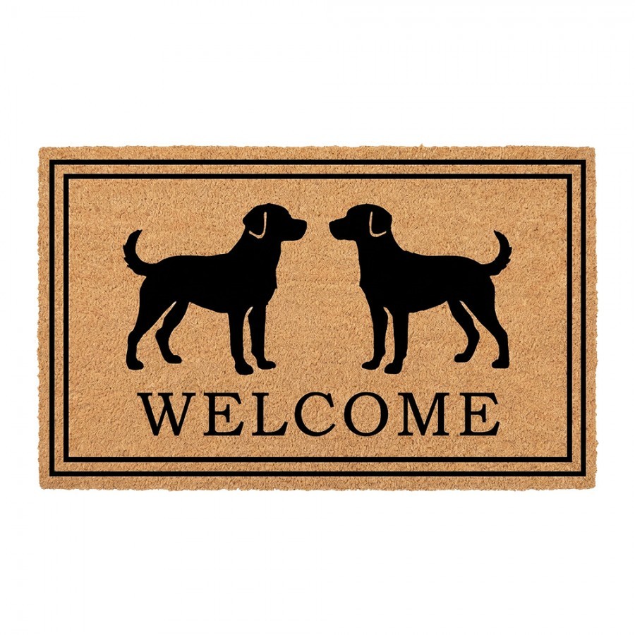Hnědá kokosová rohožka s pejsky Welcome - 75*45*1 cm