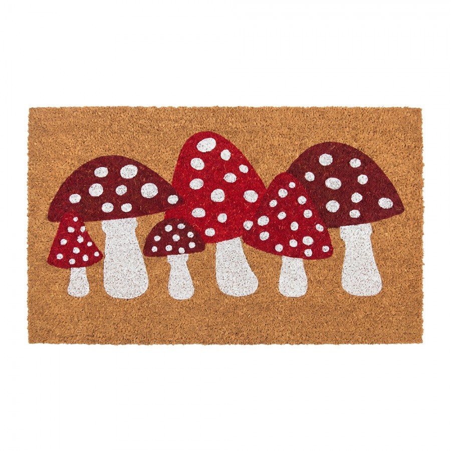 Hnědá kokosová rohožka s muchomůrkami Mushrooms - 75*45*1 cm