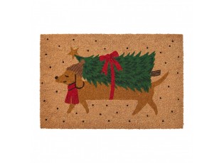 Hnědá kokosová rohožka s jezevčíkem a stromkem Christmas - 75*45*1 cm