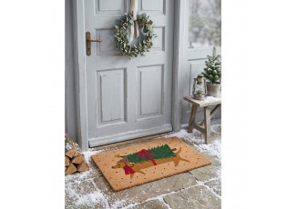 Hnědá kokosová rohožka s jezevčíkem a stromkem Christmas - 75*45*1 cm