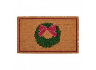 Vánoční kokosová rohožka s věnečkem a mašlí - 75*45*1 cm