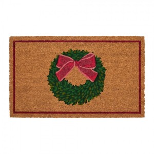 Vánoční kokosová rohožka s věnečkem a mašlí - 75*45*1 cm