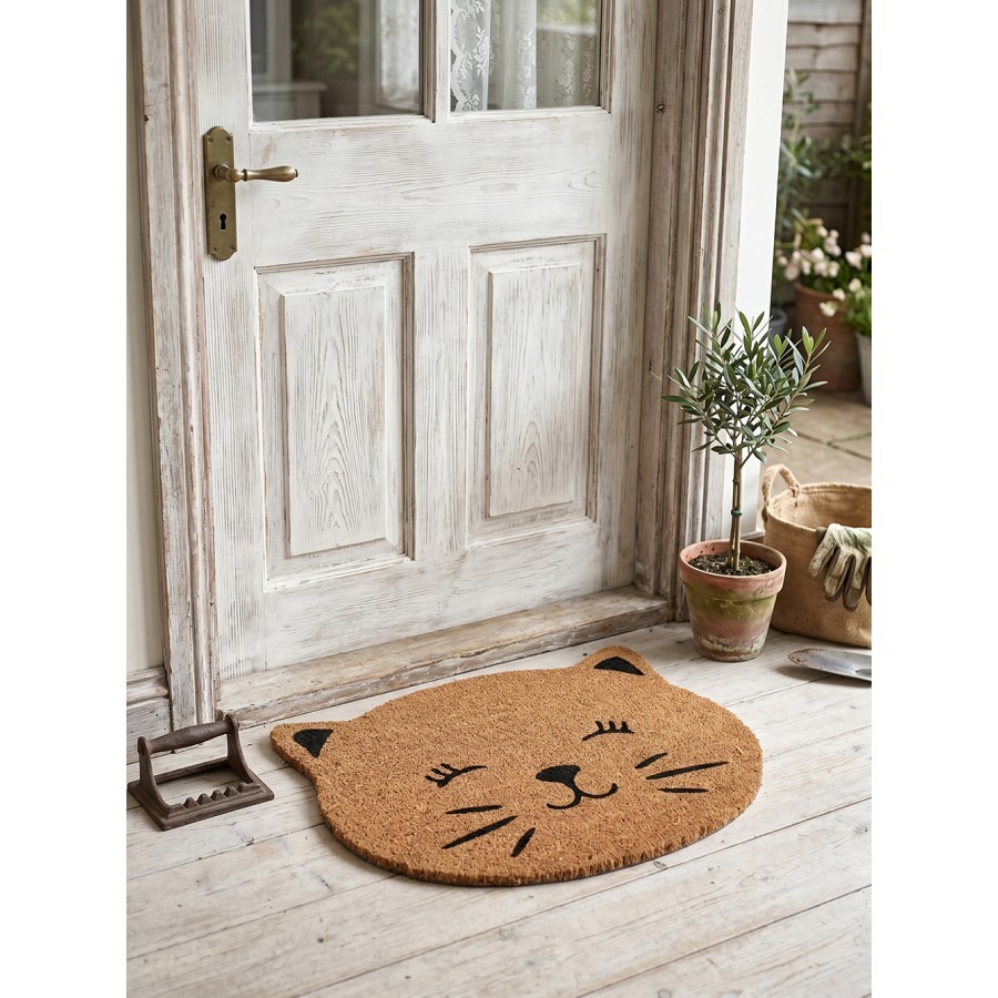 Hnědá kokosová rohožka ve tvaru hlavy kočky Cat - 75*45*1 cm