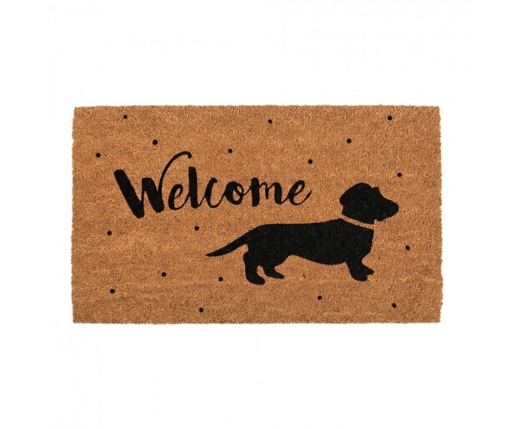 Hnědá kokosová rohožka s jezevčíkem Welcome - 75*45*1 cm Clayre & Eef