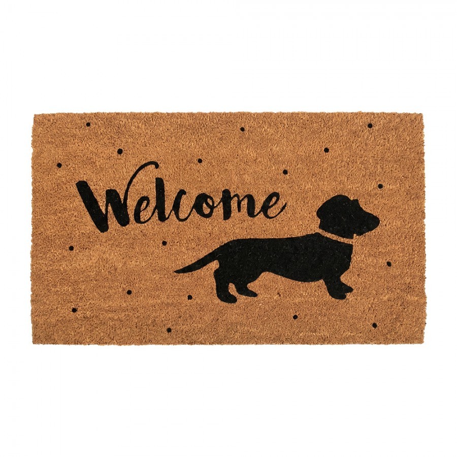 Hnědá kokosová rohožka s jezevčíkem Welcome - 75*45*1 cm