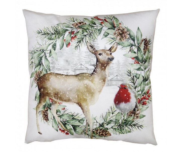 Decorative Cushion 45x45 Cm Beige Polyester Christmas Cushion Cover With Cushion Filling - 4.0 cm Clayre & Eef