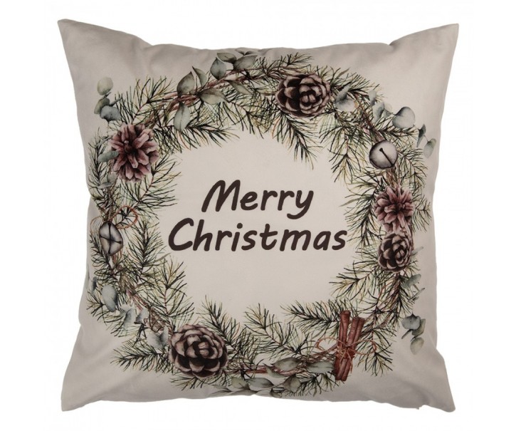 Decorative Cushion 45x45 Cm Beige Polyester Christmas Cushion Cover With Cushion Filling - 4.0 cm Clayre & Eef
