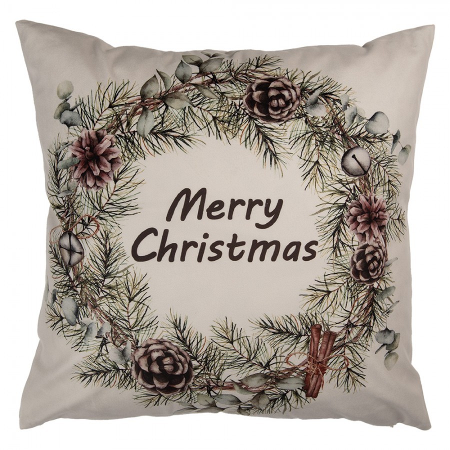 Decorative Cushion 45x45 Cm Beige Polyester Christmas Cushion Cover With Cushion Filling - 4.0 cm