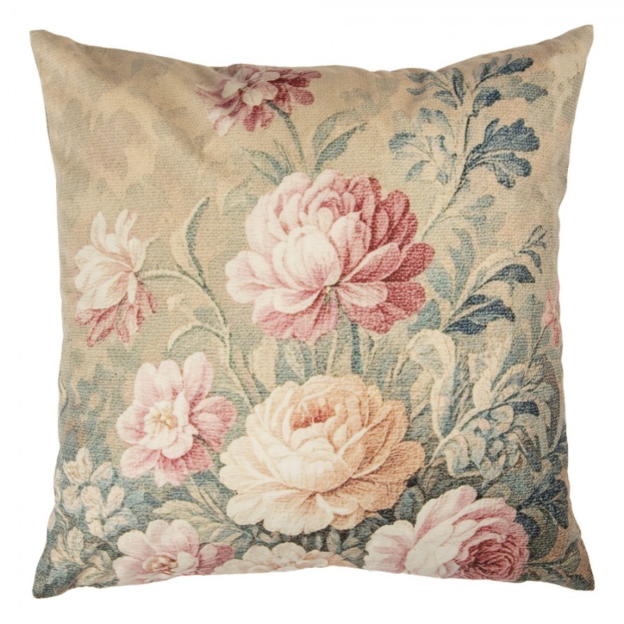 Béžový dekorativní polštář s květy Country Style - 45*45*4 cm