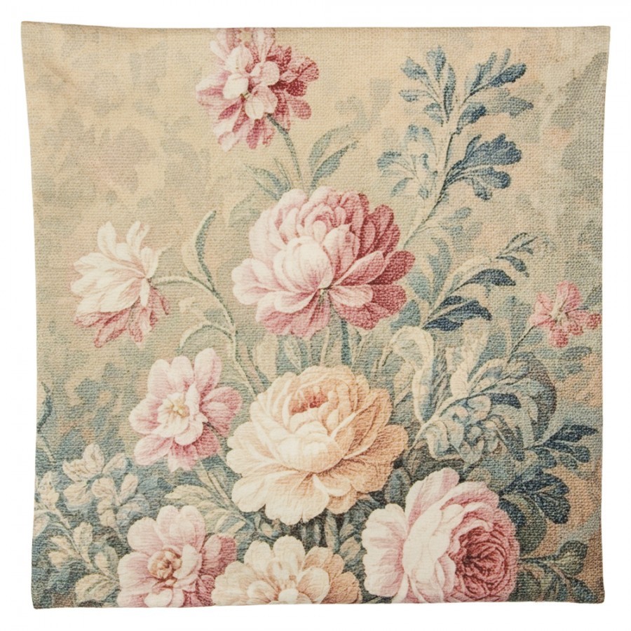 Béžový dekorativní polštář s květy Country Style - 45*45*4 cm