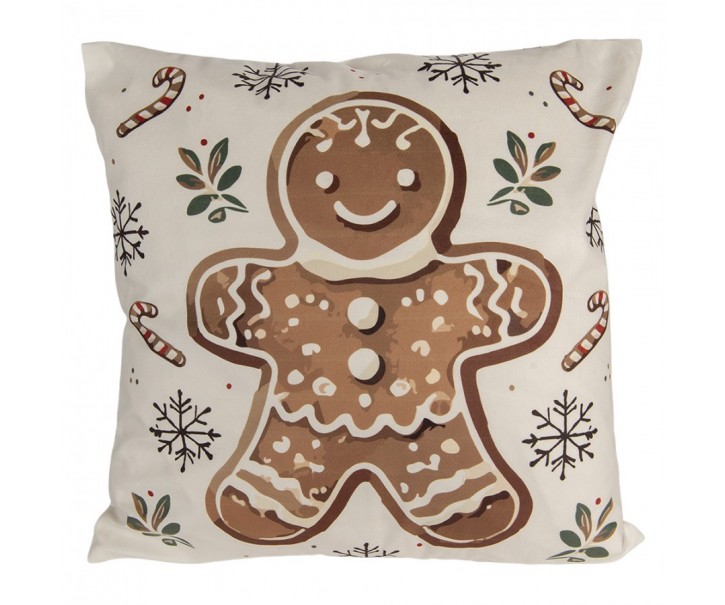 Decorative Cushion Beige Synthetic Christmas Cushion Cover With Cushion Filling - 45*45*4 cm Clayre & Eef