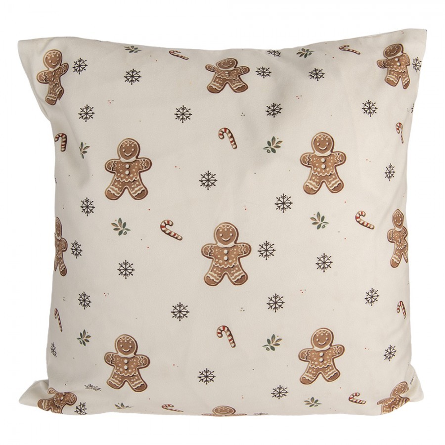 Decorative Cushion Beige Synthetic Christmas Cushion Cover With Cushion Filling - 45*45*4 cm