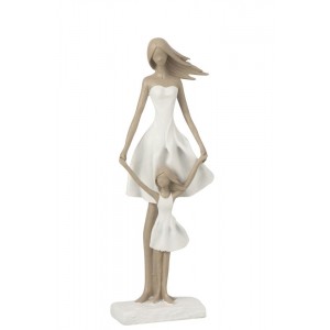 Bílo-taupe dekorace matka a dcera - 15*10*45 cm