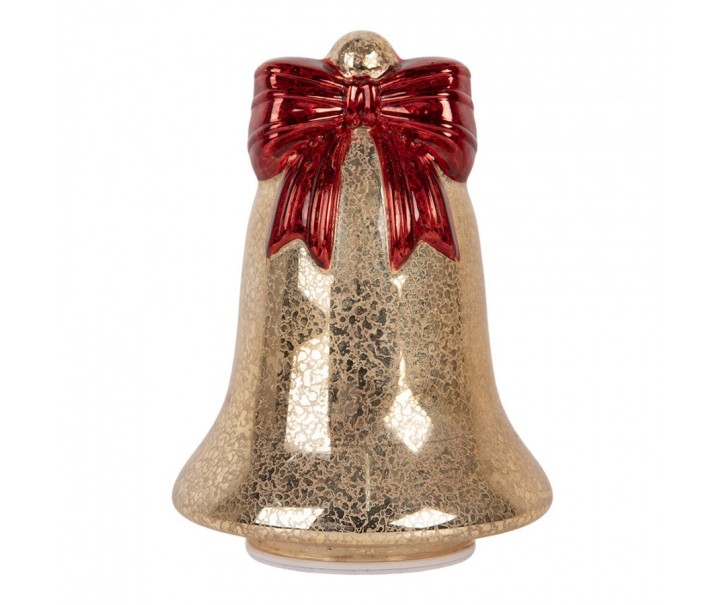 Christmas Decoration With LED Lighting Bell ? 15x21 Cm Gold Colored Glass - ? 15*21 cm Clayre & Eef