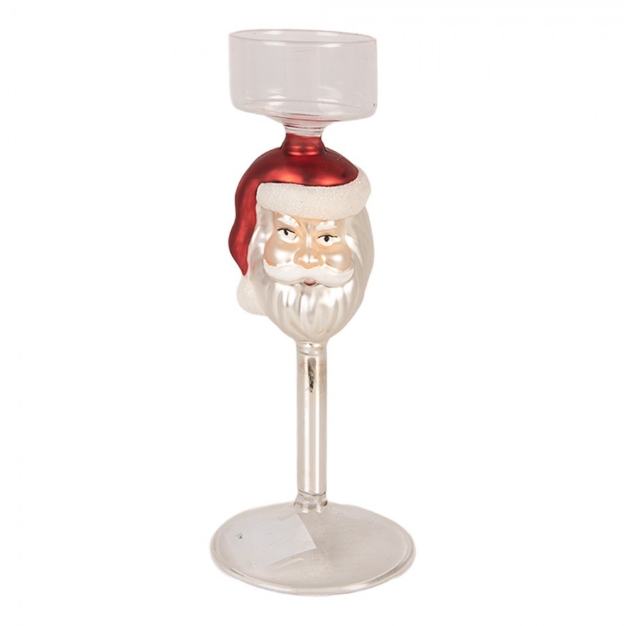 Skleněný svícen na čajovou svíčku Santa Claus - Ø 7*20 cm