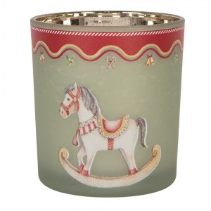 Skleněný svícen na čajovou svíčku houpací koník Rocking Horse - Ø 7*8 cm