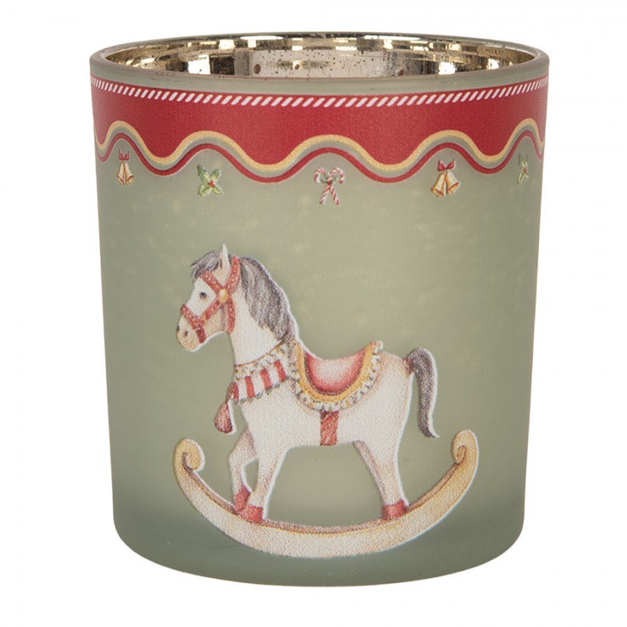 Skleněný svícen na čajovou svíčku houpací koník Rocking Horse - Ø 7*8 cm