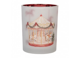 Skleněný svícen na čajovou svíčku kolotoč Christmas Carousel - Ø 10*13 cm