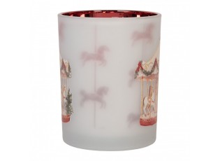 Skleněný svícen na čajovou svíčku kolotoč Christmas Carousel - Ø 10*13 cm