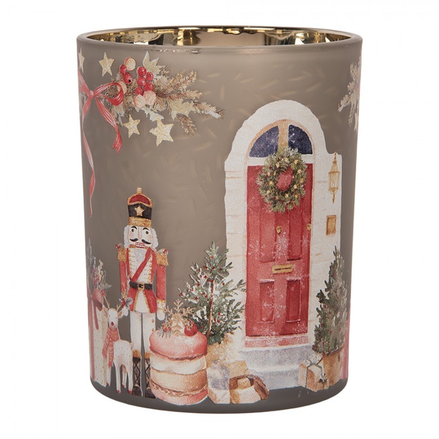 Skleněný svícen na čajovou svíčku Louskáček Nutcracker - Ø 10*13 cm