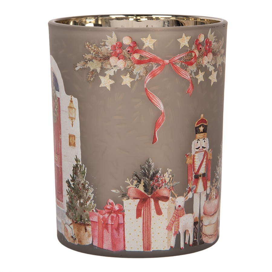Skleněný svícen na čajovou svíčku Louskáček Nutcracker - Ø 10*13 cm