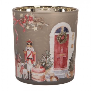 Skleněný svícen na čajovou svíčku Louskáček Nutcracker - Ø 7*8 cm
