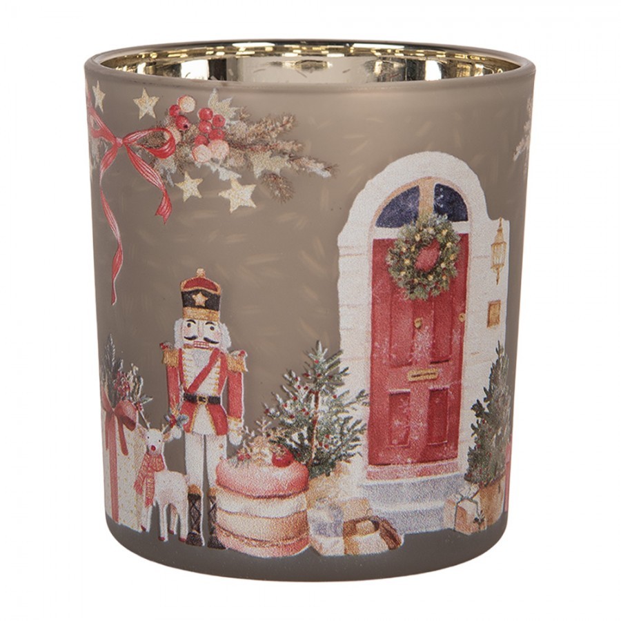 Skleněný svícen na čajovou svíčku Louskáček Nutcracker - Ø 7*8 cm