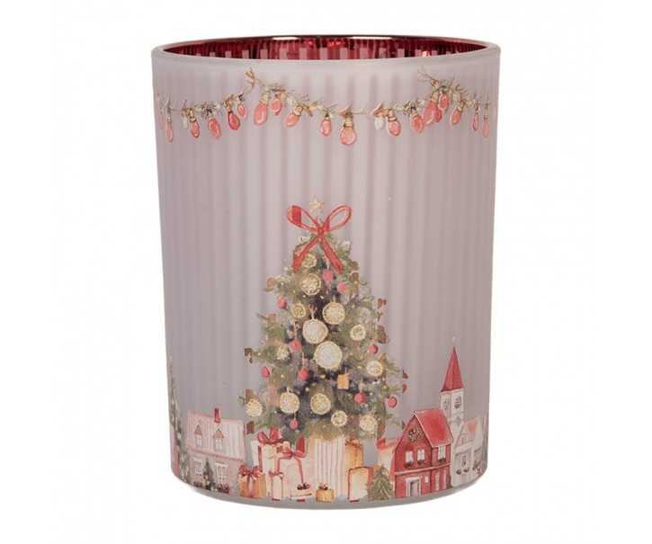 Skleněný svícen na čajovou svíčku stromek Christmas - Ø 10*13 cm Clayre & Eef