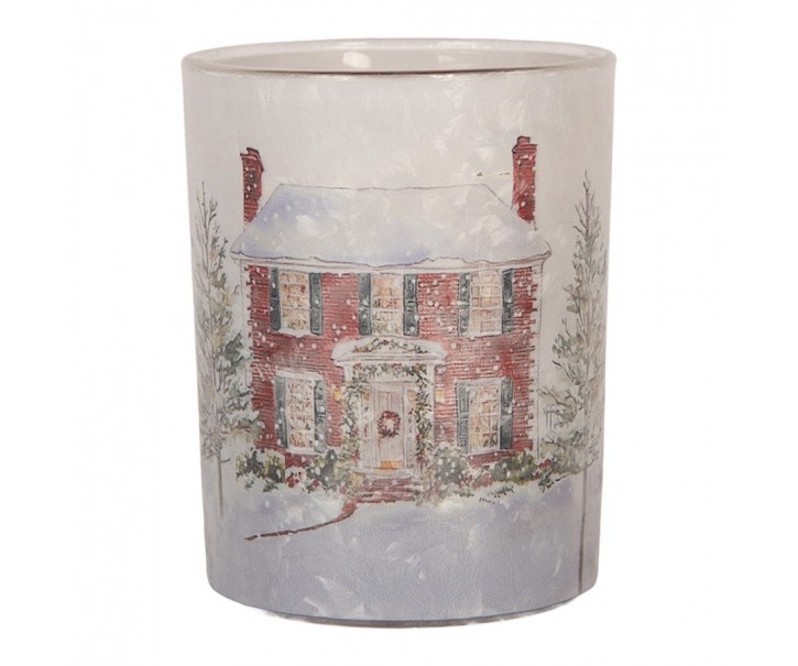 Skleněný svícen na čajovou svíčku Christmas House - Ø 10*13 cm Clayre & Eef