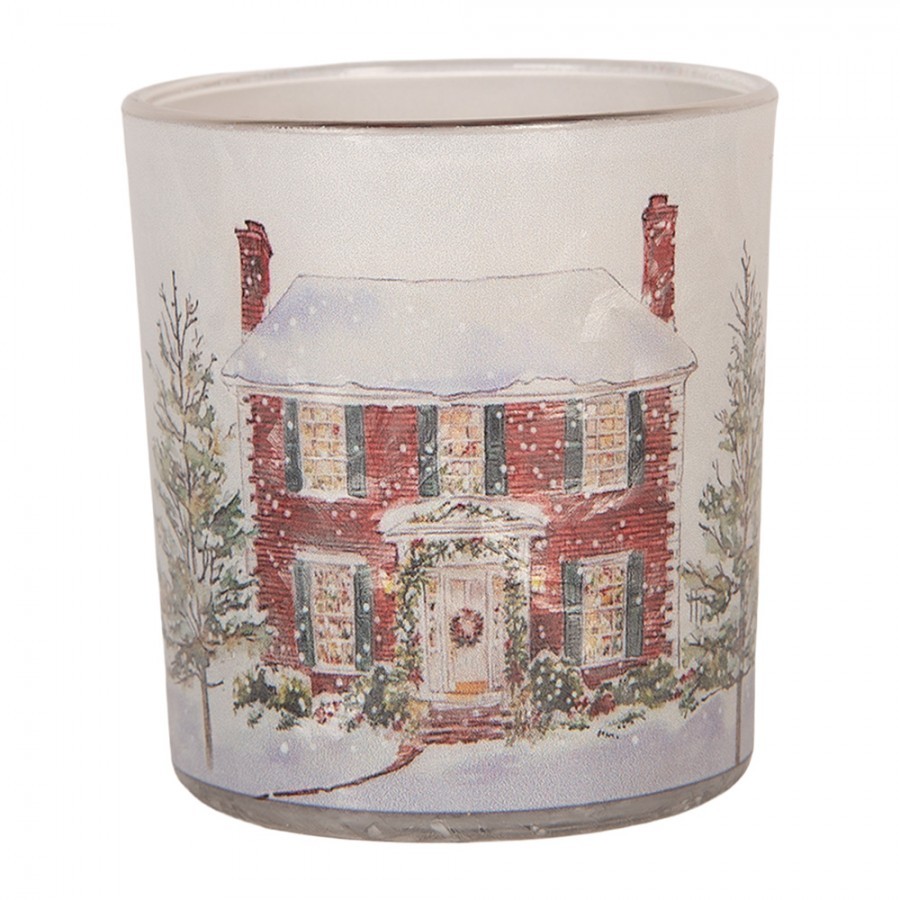 Skleněný svícen na čajovou svíčku Christmas House - Ø 7*8 cm