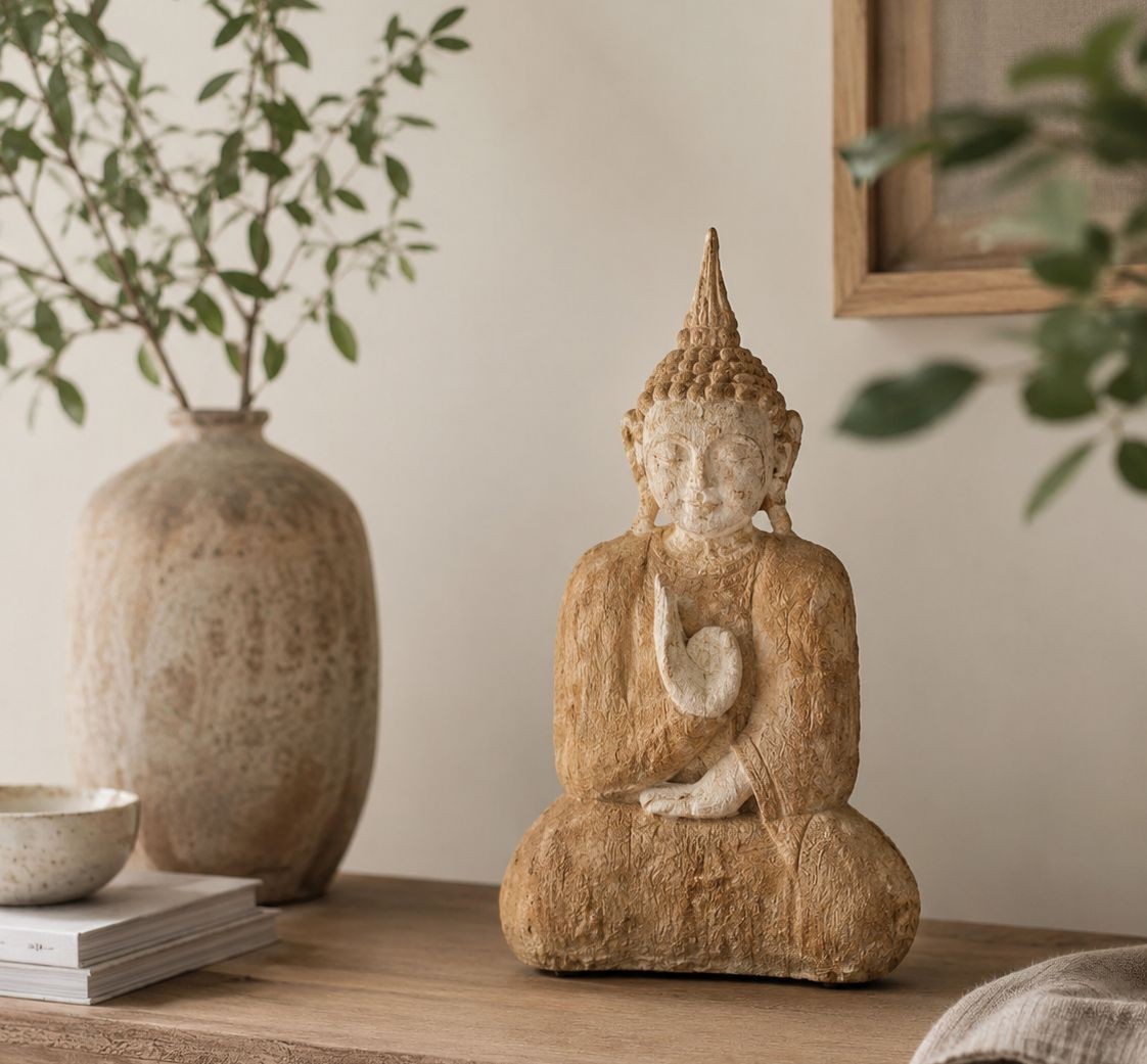 Béžová dekorace sedící Buddha - 24*17*40 cm
