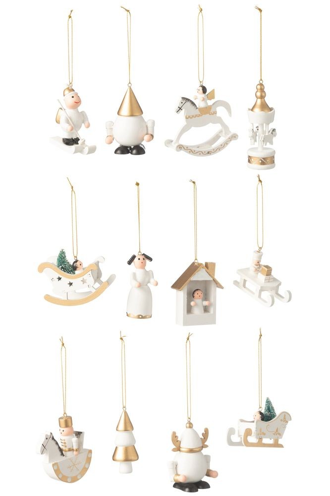 Set 12 ks závěsná vánoční dřevěná dekorace - 8*1*9 cm