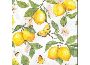 Bílé papírové ubrousky s citróny Fresh Lemons - 33*33 cm (20ks)
