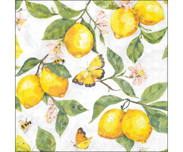 Bílé papírové ubrousky s citróny Fresh Lemons - 33*33 cm (20ks) Ostatn&iacute;