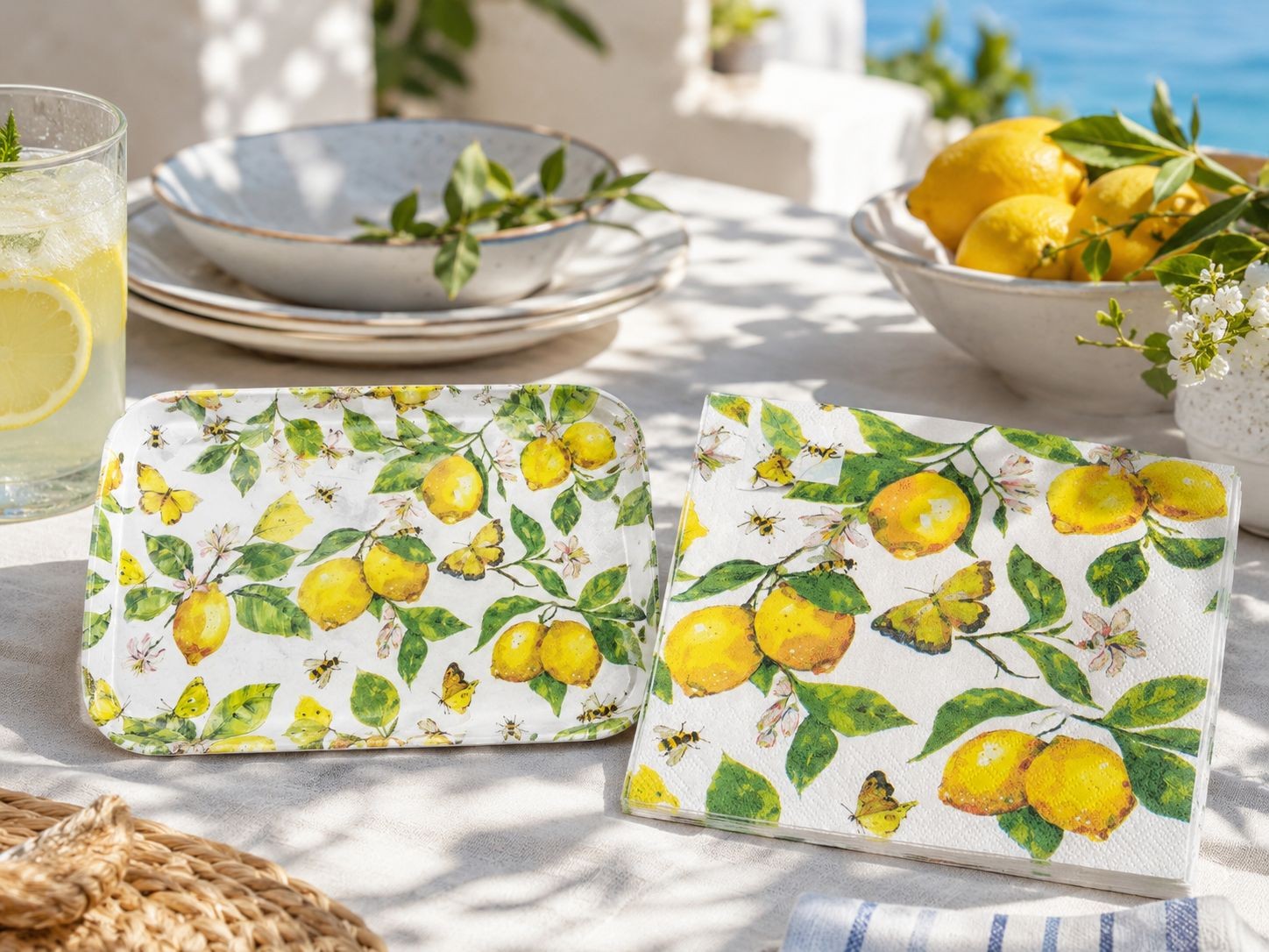 Bílý melaminový tácek s citróny Fresh Lemons - 13*21 cm
