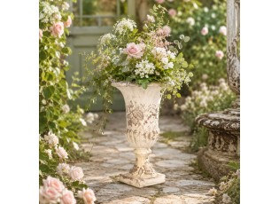 Béžový antik květináč s patinou – Elegance zašlých časů - Ø 25*42 cm