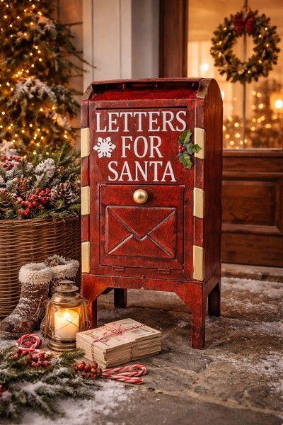 Červená kovová dekorační schránka Letters for Santa - 27*21*53 cm