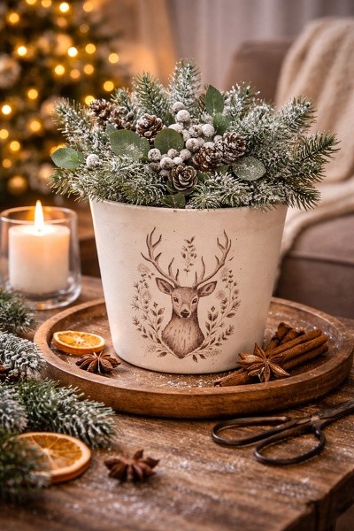 Béžový obal na květináč s jelenem Gentle Wilderness M - Ø 15*14 cm