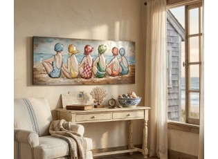 3D kovový obraz dámy na pláži Vintage Beach - 150*5*60 cm