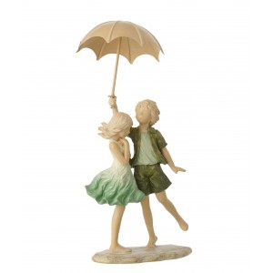 Zelená dekorace děti s deštníkem Rodinné štěstí - 18*12*39 cm