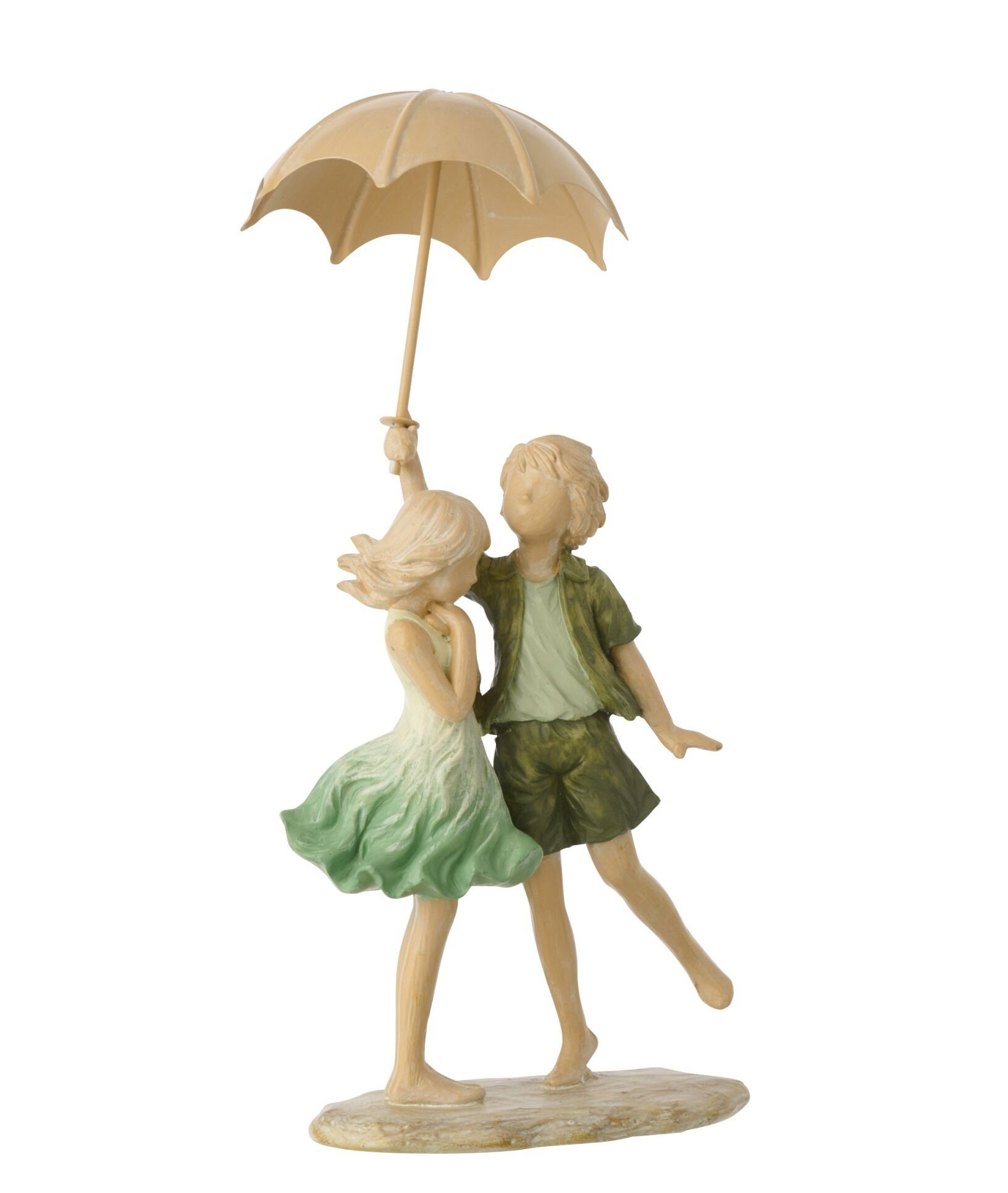 Zelená dekorace děti s deštníkem Rodinné štěstí - 18*12*39 cm