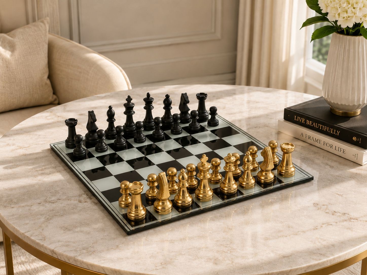 Luxusní šachová sada Chess Bronze & Black – 60*15*60 cm J-Line by Jolipa Luxusní šachová sada Chess Bronze & Black – 60*15*60 cm J-Line by Jolipa