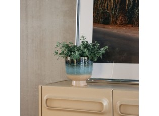 Modrý kameninový obal na květináč Retro Lagoon - Ø 20,5*20 cm