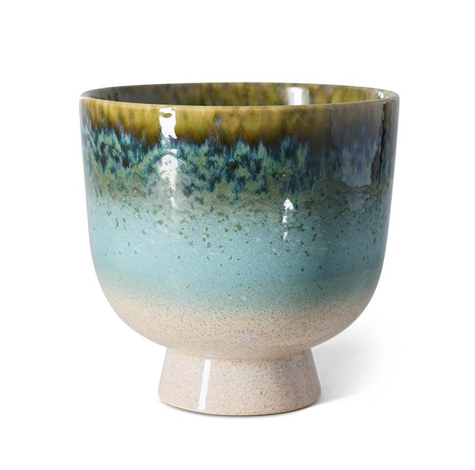 Modrý kameninový obal na květináč Retro Lagoon - Ø 20,5*20 cm