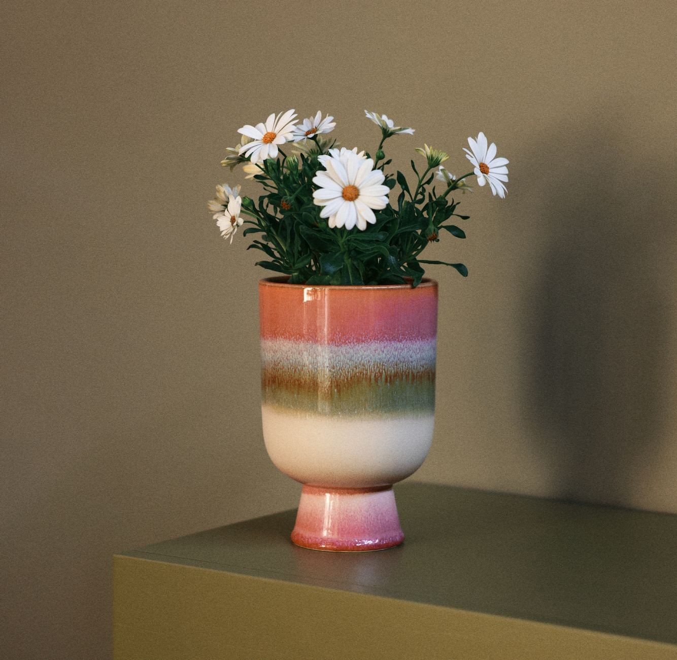 Růžový kameninový obal na květináč Retro Rosefield - Ø 13*19,5 cm