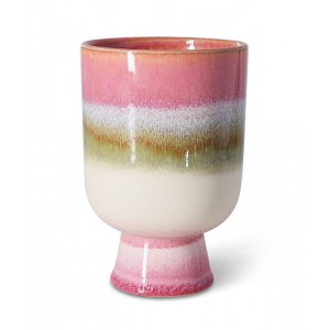Růžový kameninový obal na květináč Retro Rosefield - Ø 13*19,5 cm