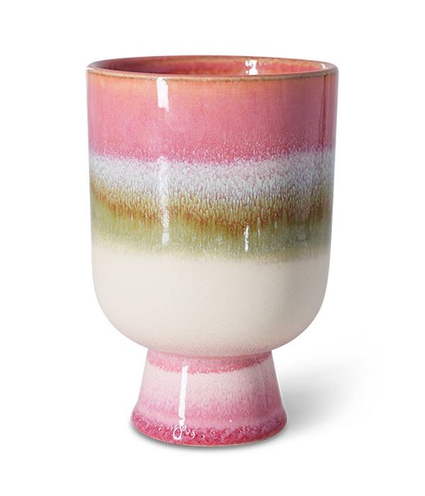 Růžový kameninový obal na květináč Retro Rosefield - Ø 13*19,5 cm